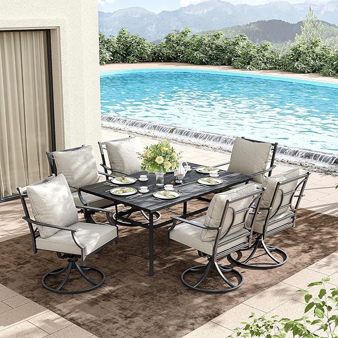 Grand patio Dining Chairs Set of 4，Outdoor Swivel Patio Dining Chairs Set of 4，Swivel Rocker Dining Chairs，Outdoor Dining Chairs with Grey Cushions, Patio Chairs for Outside, Garden Lawn Porch