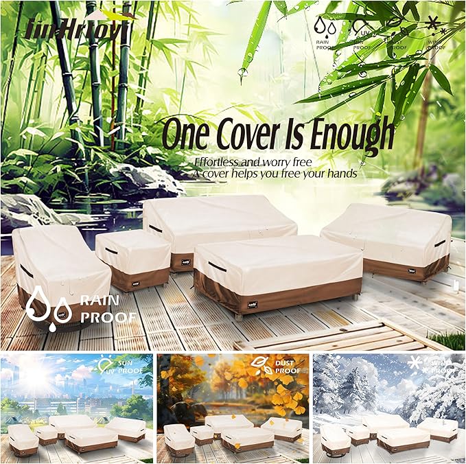 Outdoor Chair Covers 2 Pack, (27W x32D x37H inches)100% Waterproof Heavy Duty Patio Furniture Covers ,Outdoor Furniture Covers Waterproof for Patio Chair Covers,Beige&brown