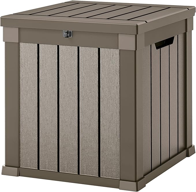 GOOBED Outdoor Storage Box, Weather-Resistant Resin Deck Box, 51-Gallon Storage Container for Patio Cushions, Pool Accessories, Garden Tools, Lockable, Easy Maintenance, Taupe