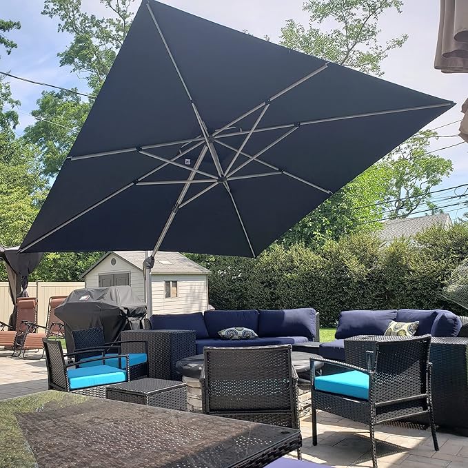 PURPLE LEAF 12 Feet Double Top Deluxe Square Patio Umbrella Offset Hanging Umbrella Cantilever Outdoor Market Garden Umbrella, Grey
