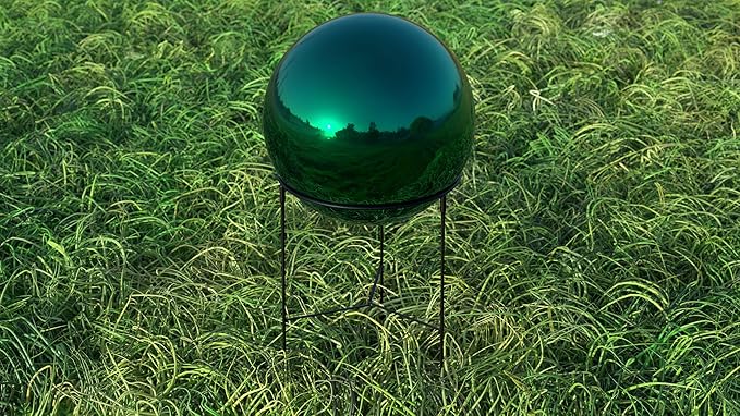 Lulu Decor, Teal Stainless Steel Gazing Mirror Ball Size 12 with Stand