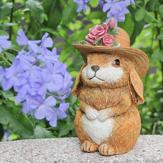 Garden Statues Rabbit with Hat, Bunny Statue Outdoor Decorations for Front Porch Decor Lawn- Yard Art and Garden Decor & Patio Decor, Unique Gardening Gifts for Mom
