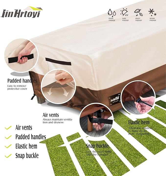 Outdoor Coffee Table Cover Waterproof, Patio Rectangular Side Table Covers, 36W x 24D x 16H Inches Outdoor Tables Cover,Beige&Brown
