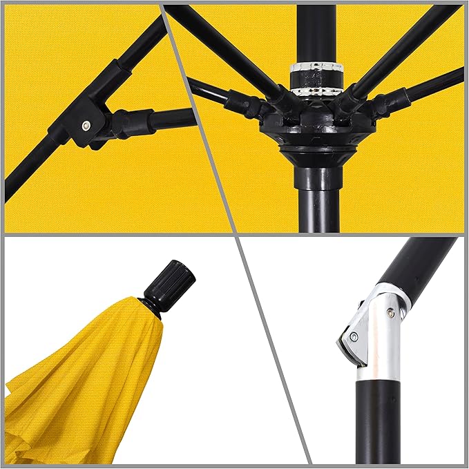 California Umbrella 9' Round Aluminum Pole Fiberglass Rib Market Umbrella, Crank Lift, Collar Tilt, Black Pole, Sunbrella Spectrum Mist