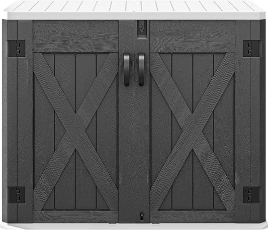 DWVO 35 Cu Ft Outdoor Storage Shed with Unique X-Shaped Lockable Door, Weatherproof Resin Tool Shed w/o Shelf for Gardening & Lawn Equipment, Dark Gray