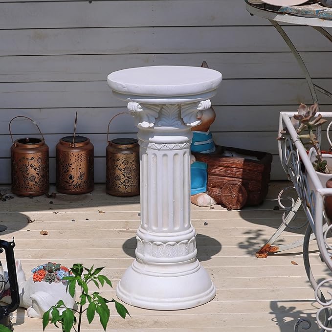 Decorative Roman Column Pedestal, MGO Cement with Fiber, Classical Garden Pillar, Indoor Outdoor Decor,Wrap Foam Safely Delivered from Local Warehouse (White, 21.9IN)