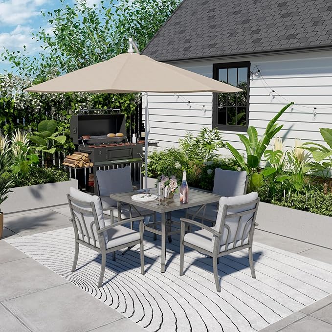HAPPATIO 5-Piece Patio Outdoor Dining Set - All Aluminum Outdoor Patio Table and Chairs Set for 4 Includes 1 Square Dining Table and 4 Dining Chairs, Patio Outdoor Dining Set for Lawn or Garden