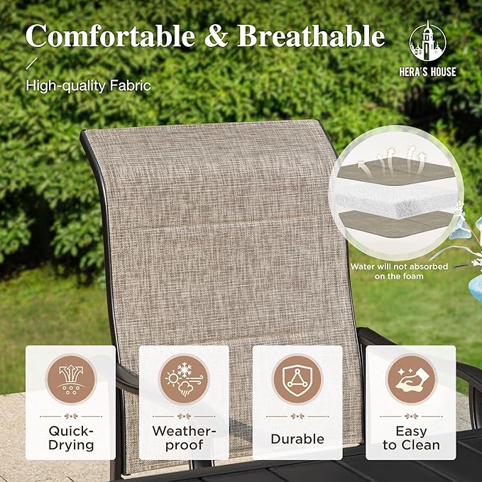 HERA'S HOUSE Patio Outdoor Swivel High-Back Rocking Chairs of 2, Outdoor Dining Chairs with All Weather Textilene Fabric,Wide Metal Armrests for Lawn, Porch or Garden
