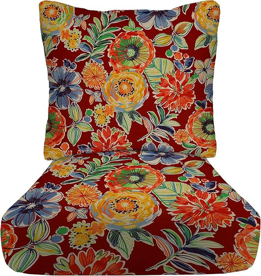 RSH DECOR Deep Seating Cushion with Pillow Back | 24” x 23” Seat | Water and Fade-Resistant Spun Fabric | Outdoor Chair Cushion Set for Patio Furniture | Colsen Berry
