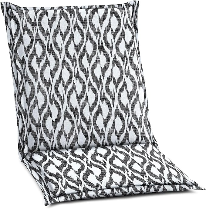 BrylaneHome Hinged Back & Seat Cushion - 21.5" H Seat Back - Patio & Outdoor - Water, Stain & Fade Resistant - Black Ikat
