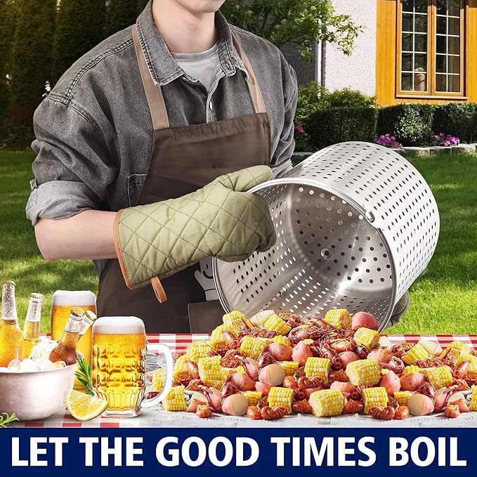 ARC 52QT Stainless Steel Turkey Fryer Pot and Burner Kit, Propane Burners, Tamale Steamer Pot with Basket, Steamer Rack, for Outdoor Cooking, Seafood Boil, Crawfish Boil, Home Brewing