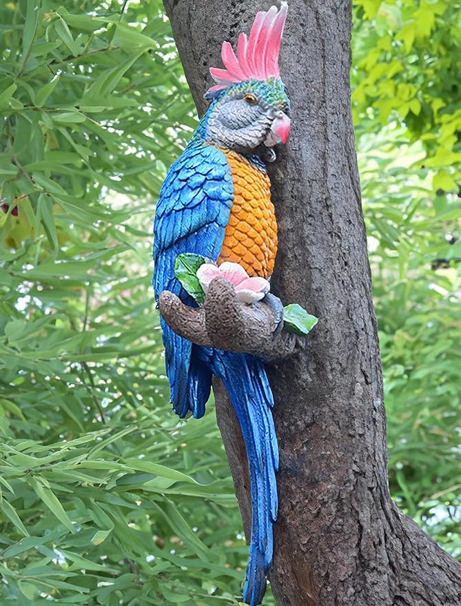 Tropical Hanging Parrot Decor,Real Resin Bird Figurines,Bird Statues,Home Ornament Decor for Tiki Bar,Perfect for Yard Ornaments,Tree Decorations Outdoor,Patio,Lawn,Tree Trunk, Porch