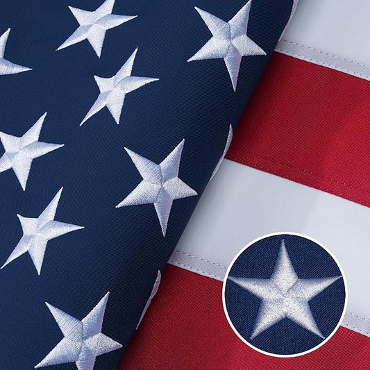 American Flag 3x5 Ft Indestructible Outdoor, Long Lasting, Heavy Duty, TearProof Polyester, Fade Resistant, High Wind US Outside Flags with Embroidered Stars, Sewn Stripes, Brass Grommets
