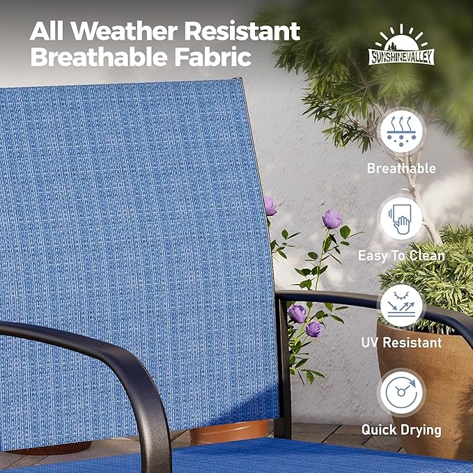 Patio Dining Set for 6, Rectangular Wood-Like Metal Table with Umbrella Hole and 6 Dining Chairs, Outdoor Table and Chairs for Lawn Garden Backyard and Deck,Blue