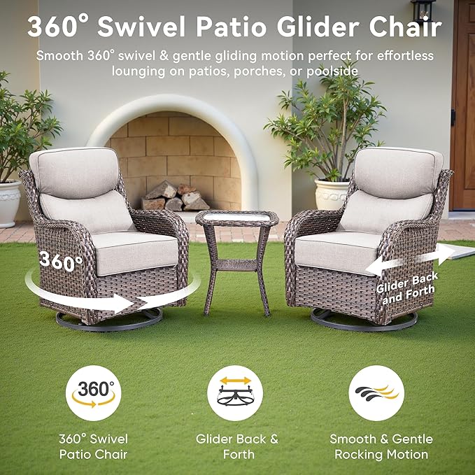 Luxury High Back Outdoor Furniture with 6-Inch Thick Cushions, Patio Furniture Set with Ottomans, 5 PCS Wicker Conversation Set for Porch, Balcony, Deck and Yard
