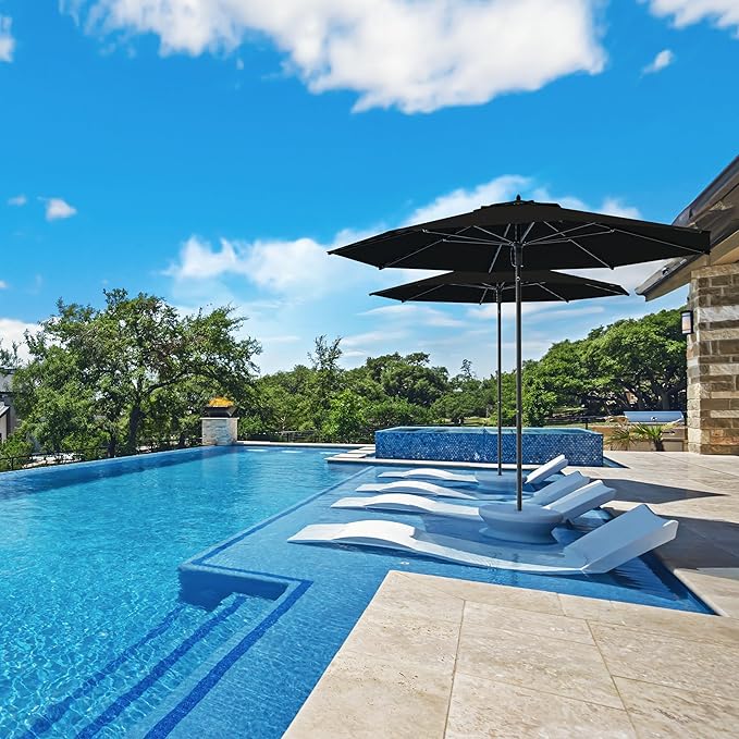 Midtown Umbrellas The Wooden 8 Feet Patio Umbrella With Terylast Ebony (Black) Polyester Fabric - Aluminum Frame Market Umbrella For Backyard, Deck, Garden, Pool - Wooden Pole