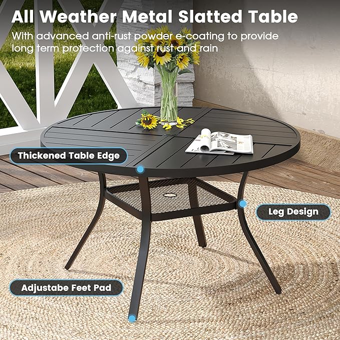 DIFY 5 Pieces Outdoor Patio Dining Set, 4 Blue Textilene Swivel Dining Chairs and 40.6" Black Round Metal Dining Table, Outdoor Table and Chairs