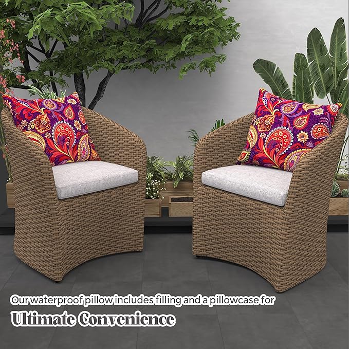 WOLKI Waterproof Outdoor Pillows 22x22 Feather and Down Filled Throw Pillow for Patio Furniture, Outside Decorative Pillow Set of 2 Flower