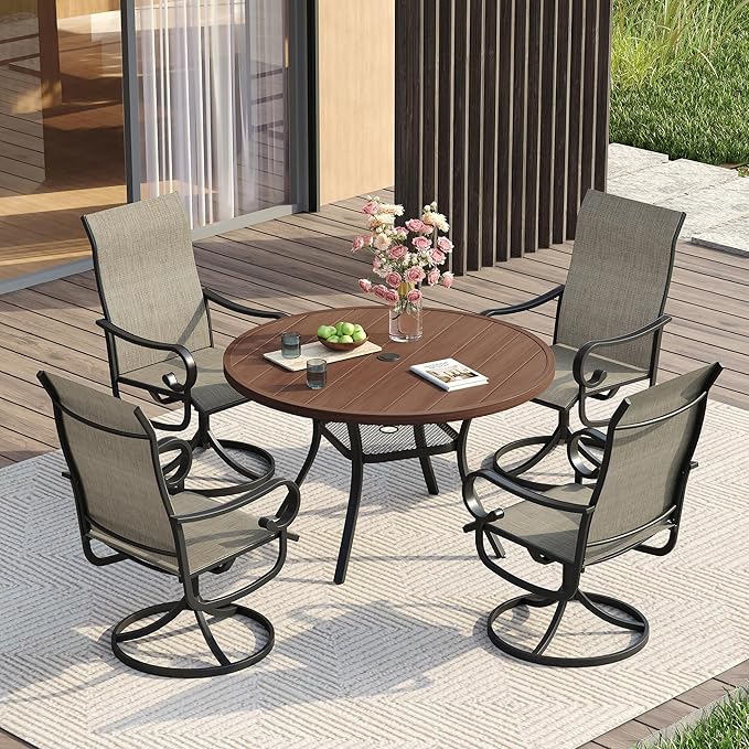 VICLLAX Swivel Patio Chairs Set of 2, 360-degree All-Weather Outdoor Swivel Chairs for Lawn Garden, Patio Dining Chairs, Black Metal Frame and Textilene Mesh Fabric