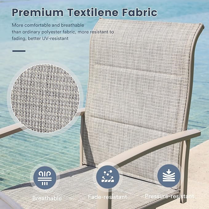 VICLLAX Outdoor Dining Set for 8, Outdoor Furniture Includes 60" Round Patio Table and Swivel Padded Chairs, Sandshell Color Tabletop and Fabric