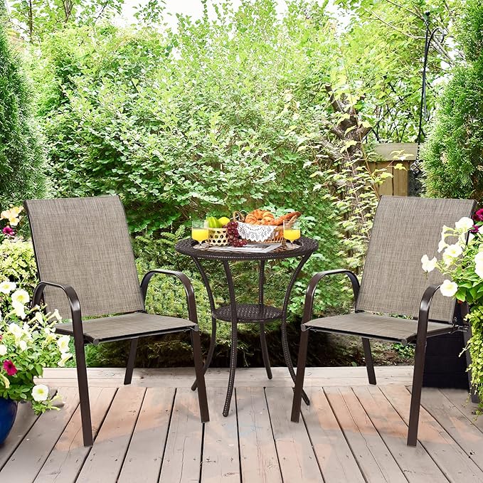 Tangkula 4 Piece Patio Dining Chairs, Outdoor Bistro Chairs W/Curved Armrests, Easy-to-Dry Fabric, Reinforced Steel Frame, Wide & Comfortable Camping Chairs for Garden, Poolside, Backyard (2, Grey)