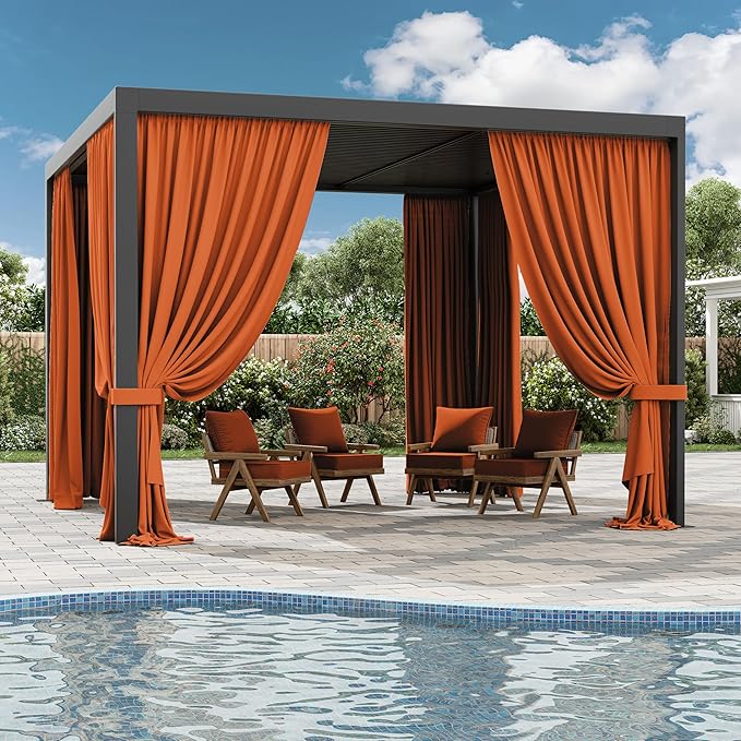 Gazebo Universal Replacement Privacy Curtain,10'×10' Gazebo Outdoor Waterproof Curtains, 4-Panels Sidewall Curtains with Double Zipper for Patio Canopy, Garden and Backyard (Curtain Only)