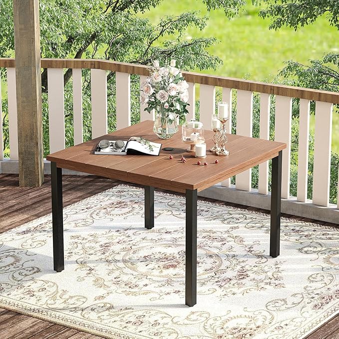 VICLLAX 5 Pieces Patio Dining Set for 4, Outdoor Furniture Set Includes 40.2" Square Outdoor Table and 4 Patio Swivel Chairs for Lawn Garden, Walnut Table and Black Chairs