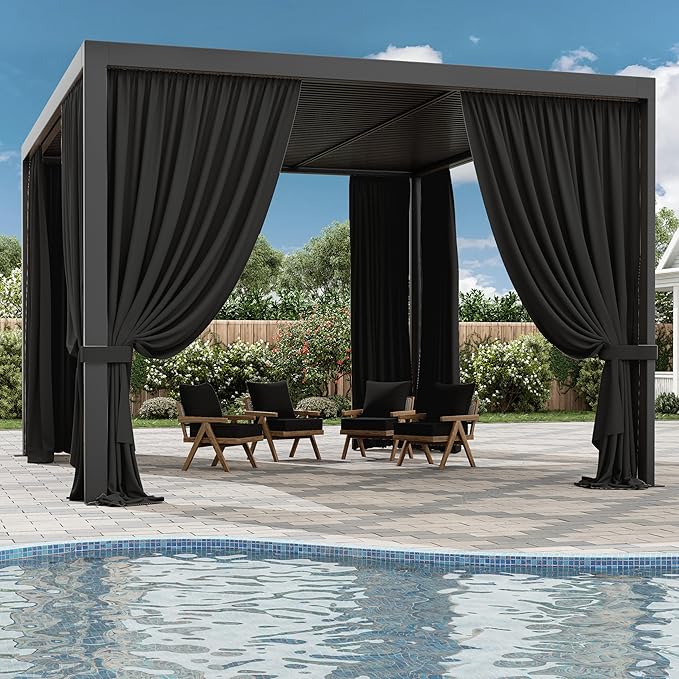 Gazebo Universal Replacement Privacy Curtain,12'×14' Gazebo Outdoor Waterproof Curtains, 4-Panels Sidewall Curtains with Double Zipper for Patio Canopy, Garden and Backyard (Curtain Only)