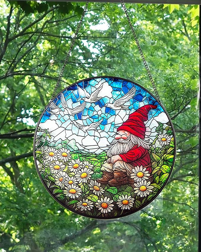 10'' Dwarf Patterned Window Pendant,Suncatcher Stained Glass Window Hangings，Hanging Stained Glass for Windows,Indoor Outdoor Home Garden Ornaments,Gifts for Family, Friends, and Pendant Enthusiasts