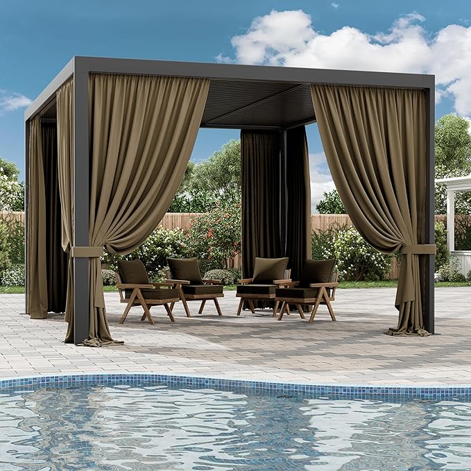 Gazebo Universal Replacement Privacy Curtain,10'×13' Gazebo Outdoor Waterproof Curtains, 4-Panels Sidewall Curtains with Double Zipper for Patio Canopy, Garden and Backyard (Curtain Only)