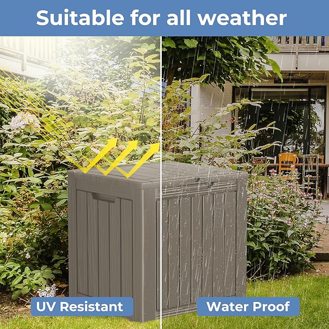 35 Gallon Waterproof Large Resin Deck Box Indoor/Outdoor Lockable Storage Container and Seating for Garden, Pool, and Patio (35 Gallon, Grey)
