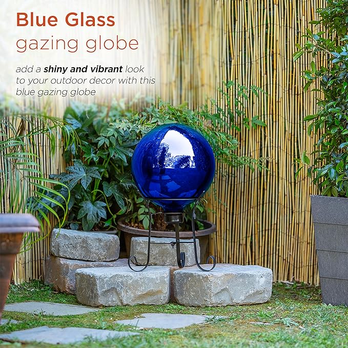 Alpine Corporation | 10" Indoor/Outdoor Glass Gazing Globe — Festive Garden & Yard Décor Accent — Blue