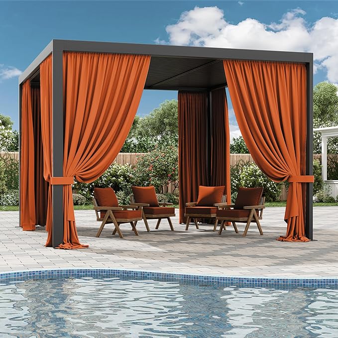 Gazebo Universal Replacement Privacy Curtain,10'×12' Gazebo Outdoor Waterproof Curtains, 4-Panels Sidewall Curtains with Double Zipper for Patio Canopy, Garden and Backyard (Curtain Only)