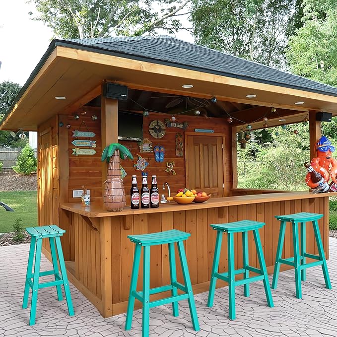 nalone 29 Inch Outdoor Bar Stool, HDPE Bar Chairs with Footrest, Weather Resistant Waterproof Bar Stools Outside Bar Height Stools for Bar, Kitchen Counter, Yard, Balcony (Aruba, 29'' Barstools)