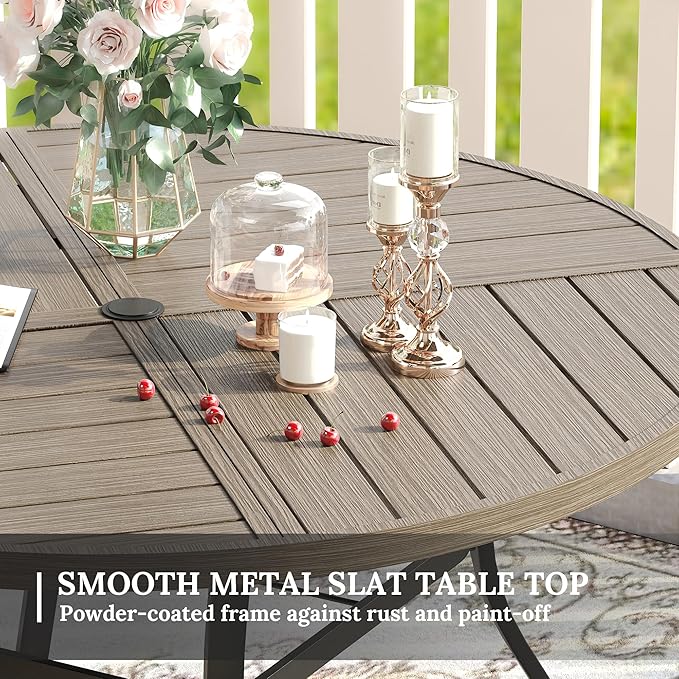 VICLLAX 5 Pieces Patio Dining Set for 4, Outdoor Furniture Set Includes 40.6" Square Outdoor Table and 4 Patio Swivel Chairs for Lawn Garden, Grey Wood Grain Tabletop and Grey Fabric