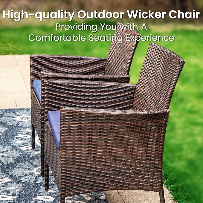 PHI VILLA 9 Pieces Square Outdoor Dining Set for 8, 60” Wood-Like Large Metal Steel Dining Table & Rattan Wicker Chairs with Cushions, Dining Furniture Set for Patio, Deck, Yard, Porch