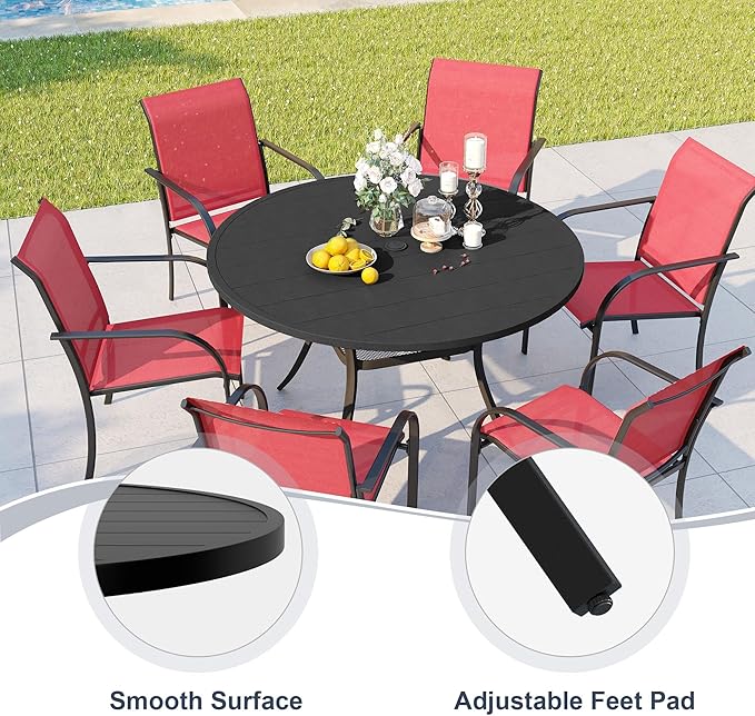 VICLLAX 48" Round Patio Dining Table for 4-6, Metal Outdoor Dining Table with Umbrella Hole for Garden Lawn Deck, Black