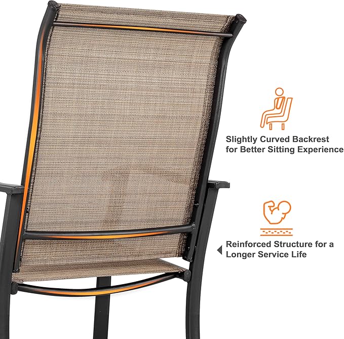UU Garden Patio Dining Chairs Set of 2, Outdoor Chairs with Armrest, Indoor/Outdoor Chairs Backyard Deck Garden Chair, Restaurant Kitchen Dining Textilene Chair,Brown