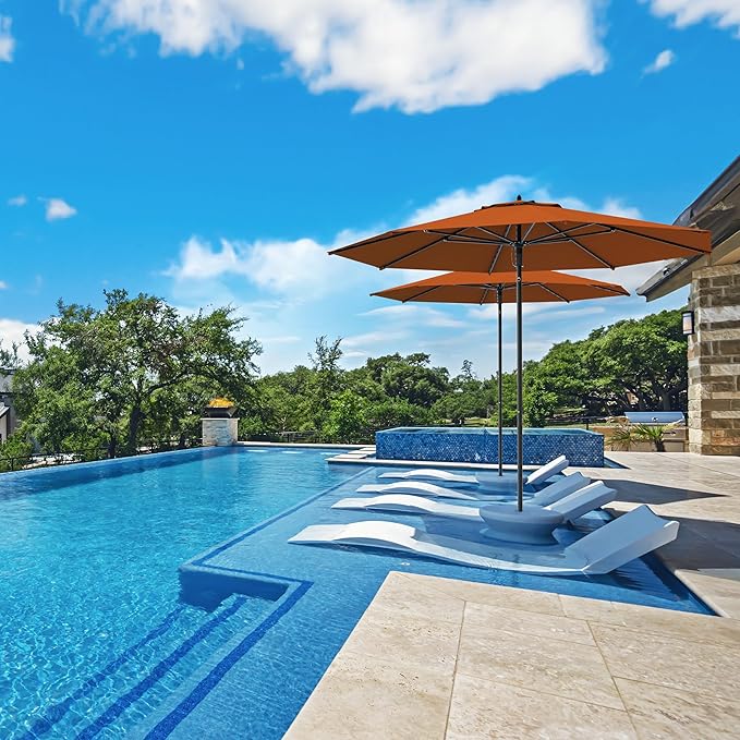 Midtown Umbrellas Push Pop Sunbrella Umbrella 8 Feet Outdoor Umbrella in Terracotta Acrylic Fabric - Patio, Backyard, Garden, Picnic Table & Pool - Black Pole