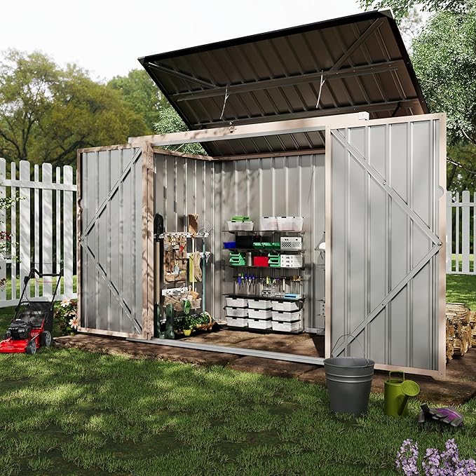 Outdoor Trash Can Storage 2 Binsgarbage Bin Storage Shed, 3x6 FT Garbage Bin Storage Shed with Chain Lid, Metal Outdoor Storage for Garden, Backyard, Lawn and Patio