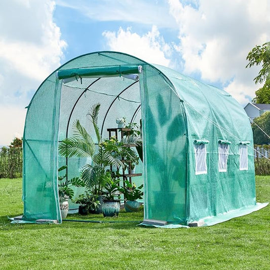 Outdoor Greenhouse with Screen Door,Outside Heavy Duty Walk in Green House for Garden Plants UV Protection Thermostatic Waterproof (Green, 12x7x7 FT)