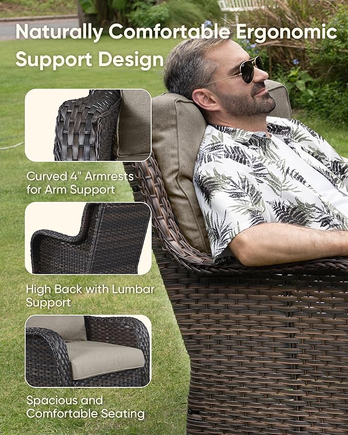HUMMUH Wicker Patio Furniture Set with Outdoor Swivel Rocker Patio Chairs,High Back Outdoor Couch and Table 5 Pieces Outdoor Furniture for Porch Garden Deck
