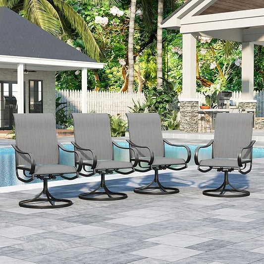 Sophia & William Patio Chairs Set of 4, Swivel Outdoor Chairs Textilene Patio Dining Chairs Heavy Duty with Metal Frame Support 300lbs for Lawn Yard Garden All Weather Grey
