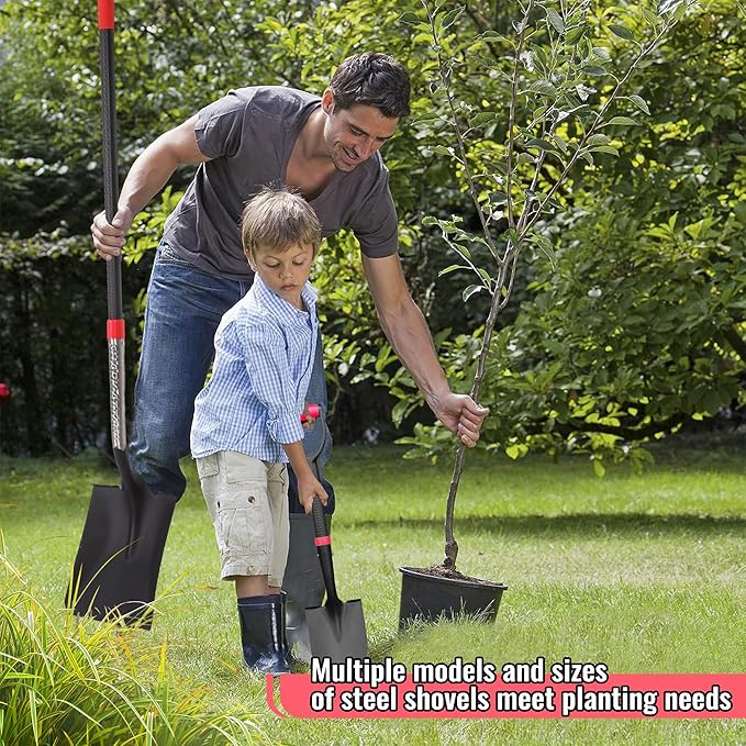 SHARK ATTACK Heavy Duty Garden Shovel, 56.7 Inch Square Head Spade Shovel with Powder Coated Steel & Non-Slip Grip for Gardening, Land Management, Yard Work, Farming and Outdoors