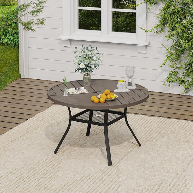 VICLLAX 5 Pieces Outdoor Dining Set, Patio Furniture Set of 4 Patio Swivel Dining Chairs and 40.6" Patio Spliced Round Tabletop with Storage Shelf, Grey Chairs & Antique Grey Tabletop
