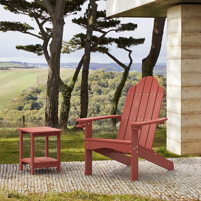 LUE BONA HDPS Adirondack Chairs Set of 2, Fire Pit Outdoor Chair Weather Resistant with Cup Holder, Modern Plastic Chair Plastic for Patio, Deck, Proch, 350LBS, Red