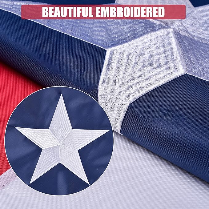 Texas State Flag 5x8 Ft, Deluxe Embroidered Premium Polyester Durable TX Flag with Sewn Stripes and Brass Grommets for Indoor/Outdoor Use