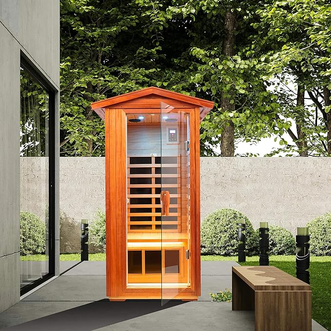 Saunas 901V Far Infrared Sauna, Outdoor Wooden Dry Sauna Low EMF (Outdoor/ 1P /Mahogany)
