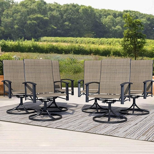 Outdoor Patio Swivel Dining Chairs Set of 6, All-Weather Swivel Rocker Chairs with Textilene High Back and Black Rust-Proof Metal Frame, Perfect for Patio, Lawn, Garden, or Backyard, Mocha