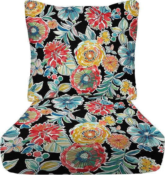 RSH DECOR Deep Seating Cushion with Pillow Back | 25” x 25.5” Seat | Water and Fade-Resistant Spun Fabric | Outdoor Chair Cushion Set for Patio Furniture | Colsen Noir